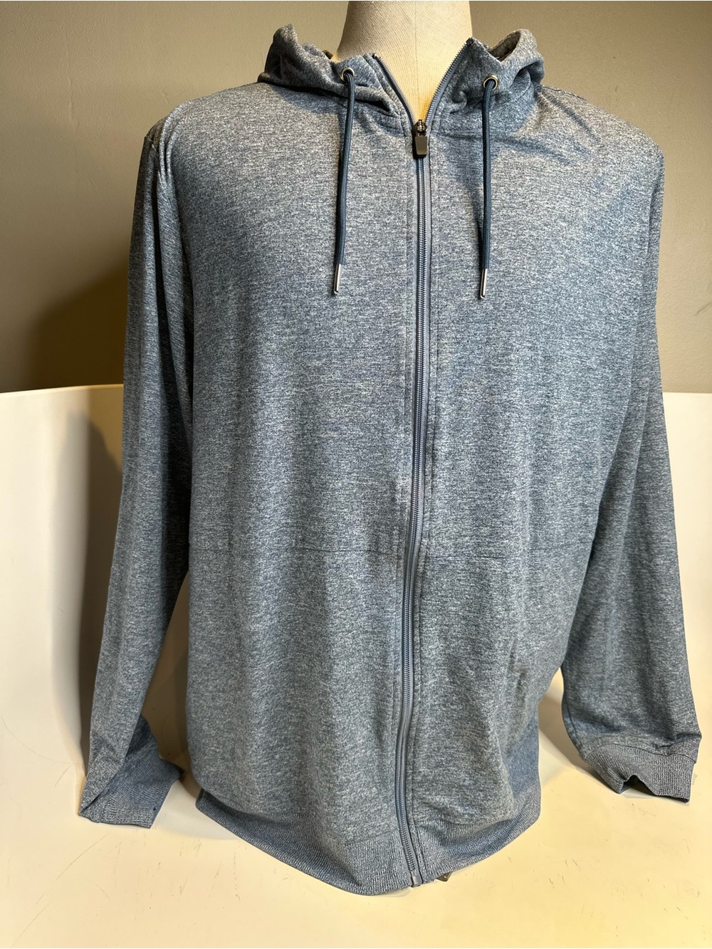 Alfani Heathered Slate Blue Full-Zip Hooded Sweater